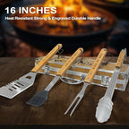Grilling Accessories, Grilling Gifts for Men, Birthday Gift for Dad, Heavy Duty Wooden BBQ Grill Accessories Kit, Thick Stainless Steel Grill Utensils with Non-Slip Handle Tools in Portable Bag