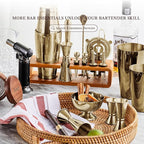 KITESSENSU Cocktail Shaker Set Bartender Kit with Stand | Bar Set Drink Mixer Set with All Essential Accessory Tools: Martini Shaker, Jigger, Strainer, Mixer Spoon, Muddler |Champagne Gold