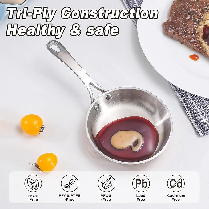 Mini Sauce Pan Butter Warmer Pot with Handle 18/10 Stainless Steel Small Pot for Melting Butter Heating Sauce Gravy & Oil (0.12Quart) - Copper