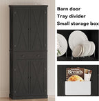 IRONCK Kitchen Pantry Storage Cabinet 83.9" H, with Barn Doors, Drawer, 4 Adjustable Shelves, Freestanding Cupboard for Dining Room Living Room, Laundry, Black