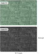 Romanstile Reversible Vinyl Placemats Set of 6, Faux Leather 100% Waterproof Oil-proof Wipeable Place Mats, Heat Resistant Dual Sided Table Mats for Kitchen/Dining/Party (Grey DarkGreen, 12 x 17 Inch)