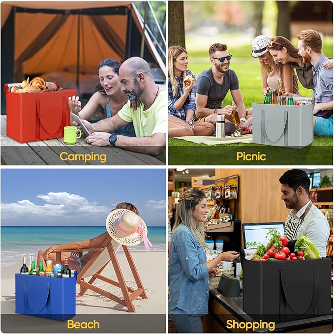 BALEINE 2Pk Insulated Reusable Grocery Bags, Collapsible Cooler Bag for Groceries, Heavy Duty Large Insulated Bag (16''x9''x13'', Antique Foliage)
