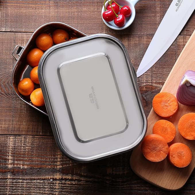 G.a HOMEFAVOR Stainless Steel Bento Lunch Box - Leak-Proof Metal Bento Box, Large Food Container with Lock Clips, Snack Container, Dishwasher Safe, 1400 ml/47 oz