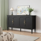Console Cabinet, 58'' Mid Century Modern Pantry Sideboard, Wood Buffet Cabinet, Media Cabinet with 4 Doors, Accent Cabinet for Entryway, Living Room, Dining Room (Black)