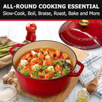 MÜELLERHOME 4.5 QT Enameled Cast Iron Dutch Oven, Heavy-Duty Casserole Dish and Braiser Pan with Lid and Stainless Knob, Oven-Safe up to 500° F & Across All Cooktops, Red