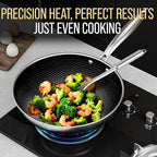 Woks & Stir-Fry Pans Nonstick 11" Stainless Steel Wok Pan with Lid | Tri-Ply Honeycomb Hybrid Stir Fry Pan | Induction & Oven Safe | Dishwasher Safe