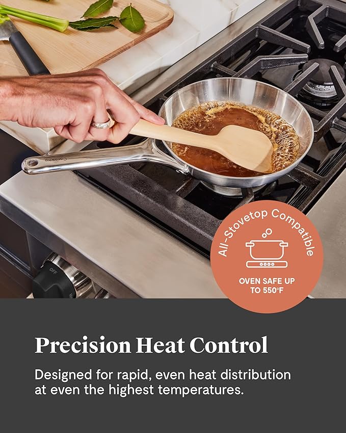 Caraway Stainless Steel Mini Fry Pan - 8 Inch Stainless Steel Frying Pan – Oven Safe & Compatible with All Stovetops – Non Toxic, PTFE & PFOA Free