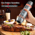 Electric Salt and Pepper Grinder Set 2 In 1 Duel Heads Grinding, Type-C Rechargeable, One-Hand Operation & Gravity, Automatic Salt and Pepper Grinder Set, Adjustable Coarseness (Gunmetal Grey)