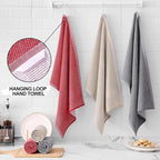 Homaxy Premium Kitchen Towels(18”x 28”, 6 Pack), Large Cotton Kitchen Hand Towels, Flat and Terry Dish Towels, 380 GSM Highly Absorbent Tea Towel Set with Hanging Loop, Red/Grey/Khaki