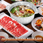 12 Pcs Disposable Aluminum Pot with Lid Round Foil Pans Disposable Cookware Food Container for Vacation Trips Camping Baking Heating Cooking (74.4 oz)