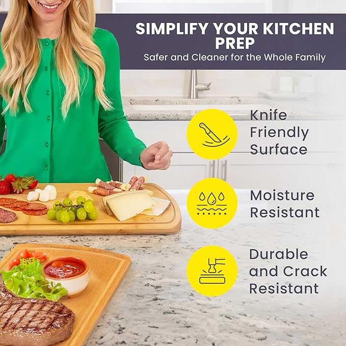 Extra Large Bamboo Cutting Board Set of 2 – Wood Cutting Boards for Kitchen with Glue-Free Surface™ & Juice Groove – Non-Toxic Wooden Chopping Boards, FSC-Certified, Durable Carving Boards