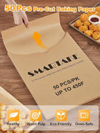 SMARTAKE 50 Pcs Parchment Paper Baking Sheets, 12x16 Inches Non-Stick Precut Baking Parchment, for Baking Grilling Air Fryer Steaming Bread Cup Cake Cookie and More (Unbleached)