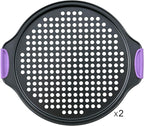 Amazing Abby - Chef Stacy - 2-Pack 13-Inch Non-Stick Pizza Pan with Holes, Perforated Pizza Crisper with Heat-Resistant Silicone Handle Grips, Oven-Safe Bakeware, Carbon Steel Baking Pan for Oven