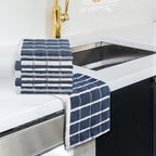 Urban Villa Dish Cloths Terry Cotton Pack of 6, Highly Absorbent Quick Drying Super Soft Premium Dish Towels for Kitchen with Hanging Loop Hand & Tea Towels - 12x12 Inch, (Blue & White, Checks)