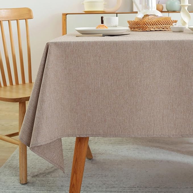 Laolitou Table Cloth Rectangle Linen Waterproof Textured Mocha Tablecloth, Washable Wrinkle Free Spill Proof Fabric Tablecloths for Dining Table Farmhouse Kitchen Holiday, 60x120 Inch