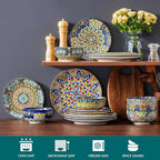 vancasso 18 Pieces Dinnerware Sets, Plates and Bowls Set, Porcelain Dishes Set for 6, Microwave and Dishwasher Safe, Scratch Resistant, Bohemian Style Dining Ware Service for 6, Series SIMI