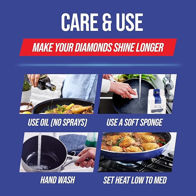 Blue Diamond 12" Nonstick Frying Pan Skillet, Diamond Infused PFAS & PTFE-Free Ceramic Pot, Dishwasher & Oven Safe, Stay Cool Handle, Durable Non Toxic Metal Utensil Safe, Egg & Omelet Pan, Blue