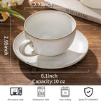 Porcelain Coffee Cup with Saucer, 10 oz Vintage Design Ceramic Latte Art Cappuccino Barista Espresso Tea Cup with Saucer(White Shell)