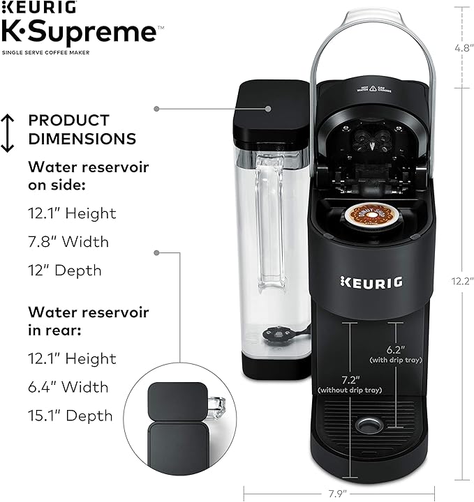 Keurig K-Supreme Single Serve K-Cup Pod Coffee Maker, MultiStream Technology, 4 Brew Sizes, 66oz Dual-Position Removable Reservoir, Black