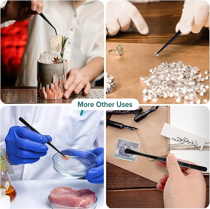 Kitchen Tweezer Tongs Set,6 Pcs Kitchen Tweezers,6.3" Cooking Tweezers Set,Stainless-Steel Food Chef Culinary Tweezers Tongs for Baking Decorating Feeding Plating,Black