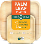 ECO SOUL Compostable 7 & 10 Inch Palm Leaf Square Plates (200 Count) Like Bamboo Plates | Biodegradable | Eco-Friendly, Microwave & Oven Safe - Party Pack