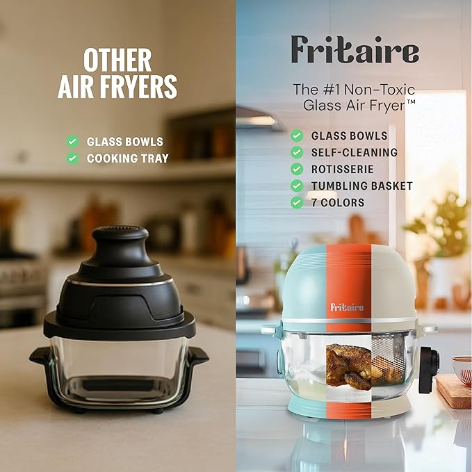Non Toxic Air Fryer™ - Glass AirFryer 5 Quart w/ 360 Visibility, Self-Cleaning, 400F Vortex Air Fryer for Even Cooking, BPA-Free Teflon Free, 6-in-1 Functions, Rotisserie, Roast, Bake, Orange
