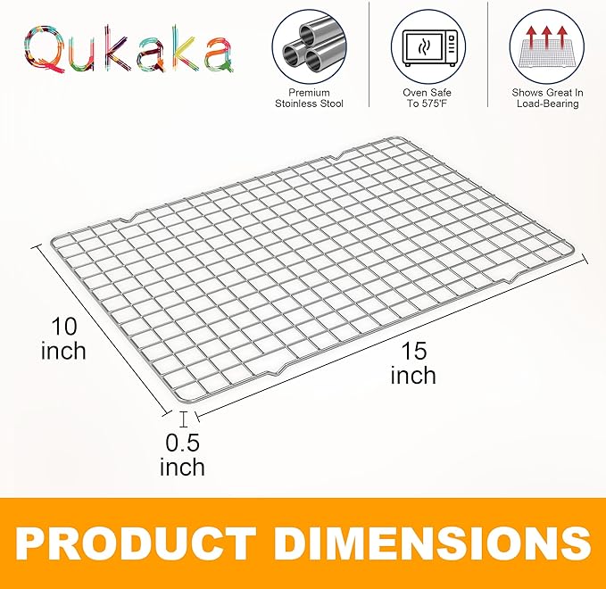 2PCS Cooling Racks for Cooking and Baking - 10" x 15"Heavy Duty Stainless Steel Wire Rack for Baking, Grilling, Roasting - Oven & Dishwasher Safe - Fits Jelly Roll Sheet Pan-Silver