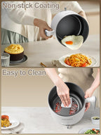 Dezin Hot Pot Electric with Steamer, 1.8L Ramen Cooker Dual Power, Portable Non-Stick Electric Pot for Soup, Pasta, Egg, Oatmeal, Overheat & Boil-Dry Protection, Ideal for Dorm, Office