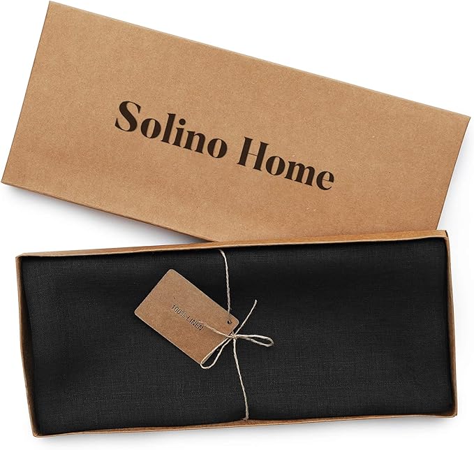 Solino Home Linen Black Table Runner 72 Inches Long - 100% Pure Linen Dining Table Runner 14 x 72 Inch for Summer, Fall, Autumn, Halloween - Fete
