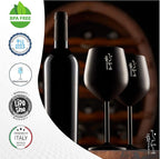 Gusto Nostro Stainless Steel Wine Glass - 18 oz - Unbreakable Black Wine Glasses for Travel, Camping and Pool - Fancy, Unique and Cool Portable Metal Wine Glass for Outdoor Events, Picnics (Set of 4)