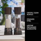 Cole & Mason H332293 Derwent Black Wood Salt and Pepper Mills, Gourmet Precision+, Adjustable Grind, Stained Beech/Acrylic, 190 mm, Gift Set, Includes 1 Salt and 1 Pepper Grinders