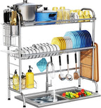HOWDIA Stainless Steel 2-Tier Over The Sink Dish Drying Rack with Utensil Holder, Large, for Kitchen Counter
