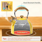 LONFFERY Tea Kettle, 2.5 Quart Whistling Tea Kettle, Tea Pots for Stove Top Food Grade Stainless Steel with Wood Pattern Folding Handle - Yellow