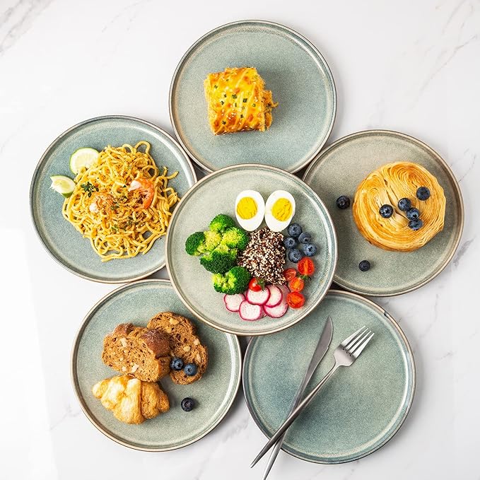 AmorArc Ceramic Plates Set of 6, 8.5 Inch Reactive Glaze Stoneware Plates set, Dessert, Salad, Appetizer, Small Dinner, Microwave, Dishwasher Safe, Scratch Resistant Dishes Set for Kitchen