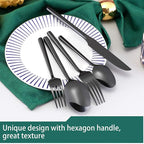Hand Forged Stainless Steel Flatware Set Silverware Set Cutlery Set Hexagon Handle Black Mirror Finished 20 Pieces Service for 4