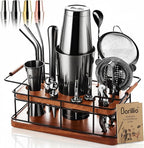 Barillio Black Bartender Kit – 23-Piece Stainless-Steel Cocktail Shaker Set with Premium African Mahogany Stand | Martini Barware Mixing Tools for Home Bartending | Gift Set