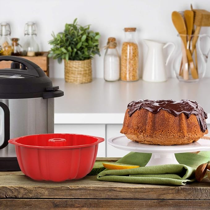 SILIVO 8 inch Silicone Bundt Cake Pans (2 Pack) - 6 Cup Nonstick Silicone Bundt Pans for Jello, Monkey Bread and Bundt Cake
