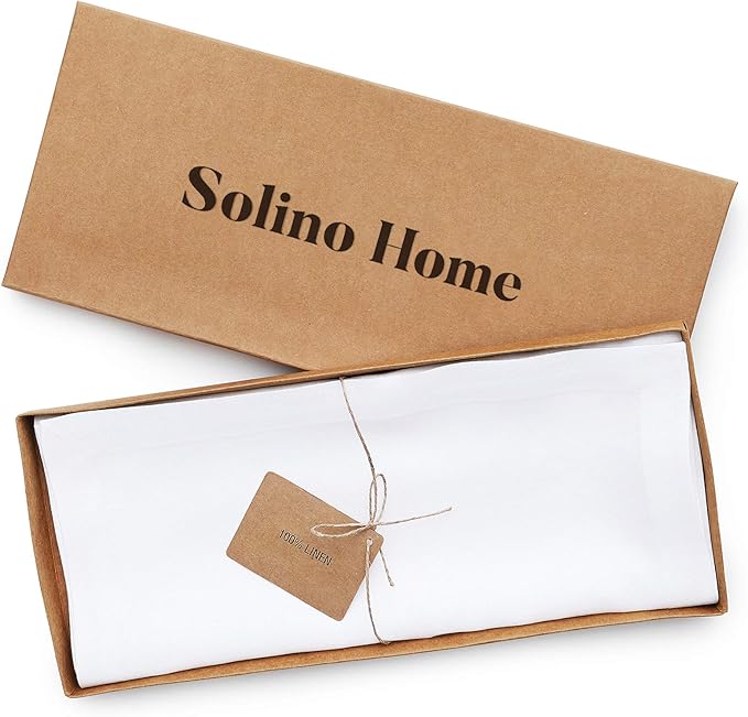 Solino Home Linen White Table Runner 144 Inches Long - 100% Pure Linen Extra Long Table Runner 14 x 144 Inch for Summer, Fall, Autumn, Halloween - Fete