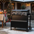 Royal Gourmet PD4001 4 Burner Propane Gas Griddle with Removable Standing Cart, Convertible to Tabletop Design, Flat Top Grill with Hood for Camping, Tailgating, Backyard, Black