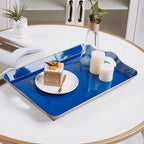 Spsyrine Large Blue Serving Tray with Handles, Plastic Decorative Tray for Coffee Table, Ottoman, Bathroom, Home Decor 17.3"*11.8"*2"