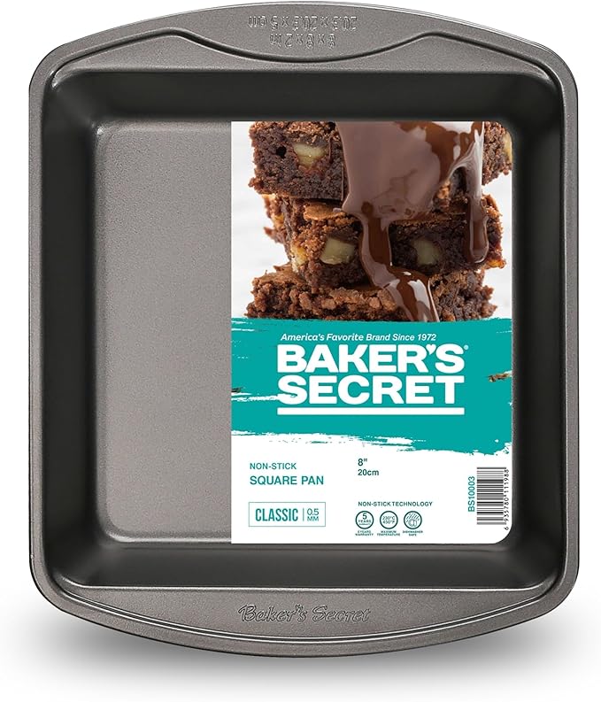 Baker's Secret Square Cake Pan 8" 1pc Nonstick, Premium Food-Grade Coating, Non-stick Square Pan, Carbon Steel- The Classic Collection
