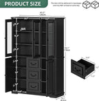 YITAHOME 71" H x 47" W Kitchen Pantry with 3 Drawers, Large Storage Cabinet with 3 Glass Doors & Adjustable Shelves, Freestanding Tall Display China Cabinet for Living & Dining Room, Black