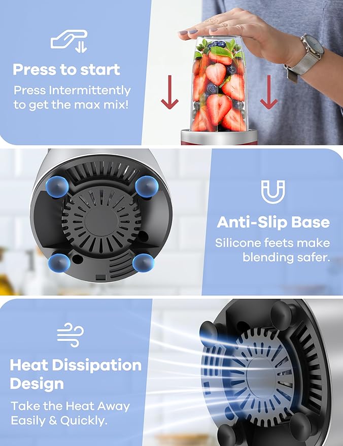 Ganiza 900W Blenders for Shakes and Smoothies, 15-Piece Personal Blender and Grinder Combo for Kitchen, Smoothies Maker with 4 BPA-Free Portable Cup, Nutritious Recipe Red