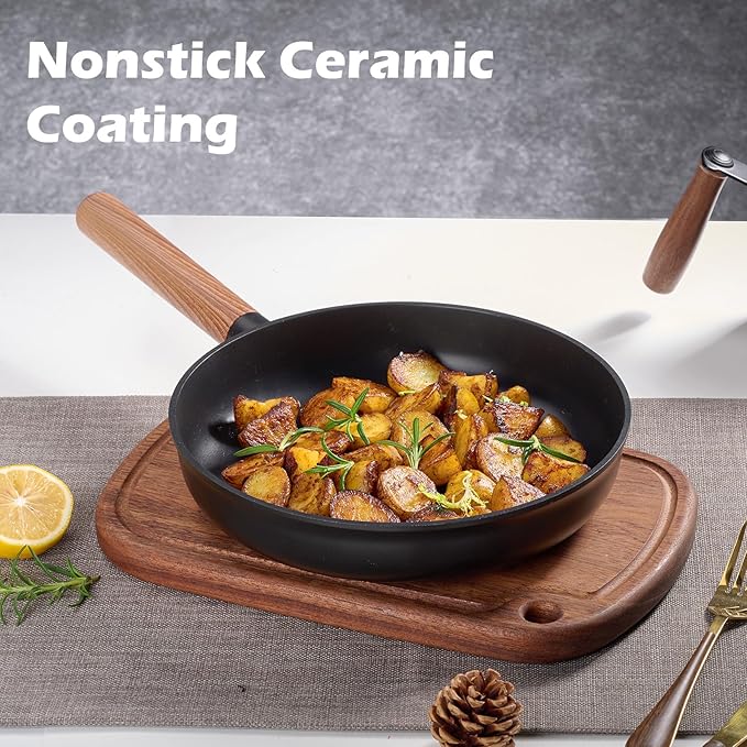 JEETEE Ceramic Cookware Sets 17 pcs, Healthy Pots and Pans Set Non Stick, Induction Kitchen Cooking Set with Removable Handles, Stackable Pots Pans, Oven Safe, PFOA/PFOS Free, Black