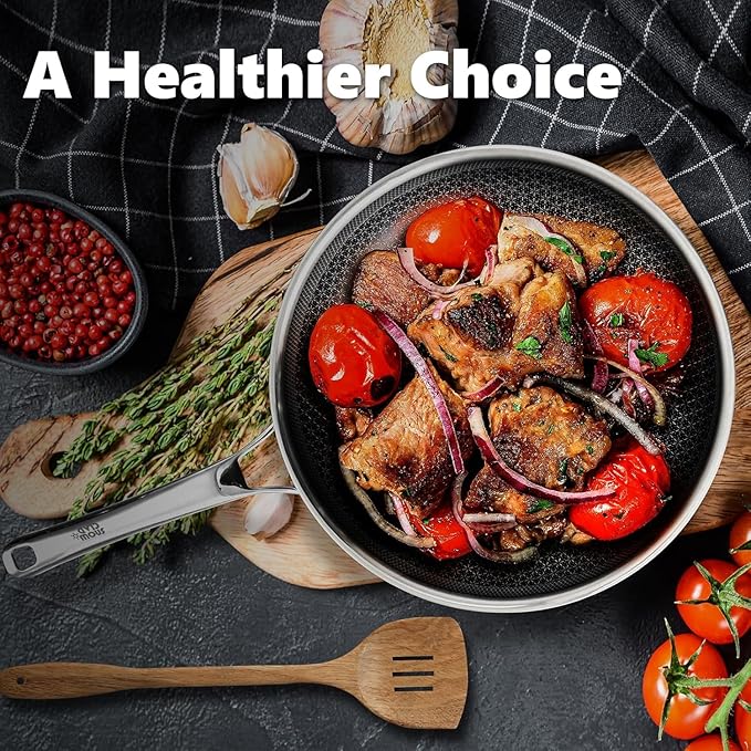 Non Stick Frying Pans Set, Hybrid Skillet Set Nonstick (8+10+12inch), Pans for cooking, PFOA Free Stainless Steel Kitchen set, Dishwasher and Oven-Safe Cookware Sets