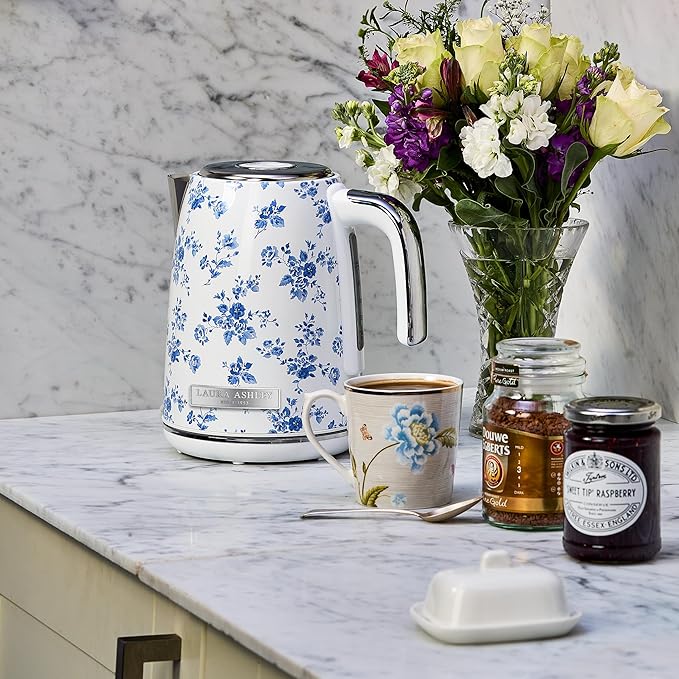 Laura Ashley Stainless Steel Electric Kettle 1.7 Liter - 1500W Rapid Boil Electric Kettles for Boiling Water - Electric Tea Kettles Automatic Shut Off - Overheat & Boil Dry Protection Jug Kettle