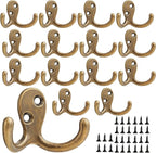 Coat Hooks Wall Hooks for hanging - 15 pack Bronze Double Prong Hook Wall Mounted - Great for Living Room, Bedroom, Entryway, Closet for Coat, Bag, Towel, Hat, Key, Cup, Heavy-Duty, Easy to Install