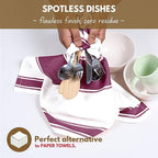 Native Fab Kitchen Towels 18 x 28 Inch, Set of 6, Wide Stripe, Super Absorbent, Quick Dry, Soft, 100% Cotton Dish Towels for Wiping Hands, Drying Dishes, Cleaning Dishcloths Set - Burgundy (Maroon)