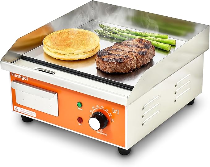 15.3 IN Nonstick Stainless Steel Electric Griddle Adjustable Temperature Control Flat Top Griddle For Resturant, Kitchen, Indoor, Outdoor, Camping, Commercial
