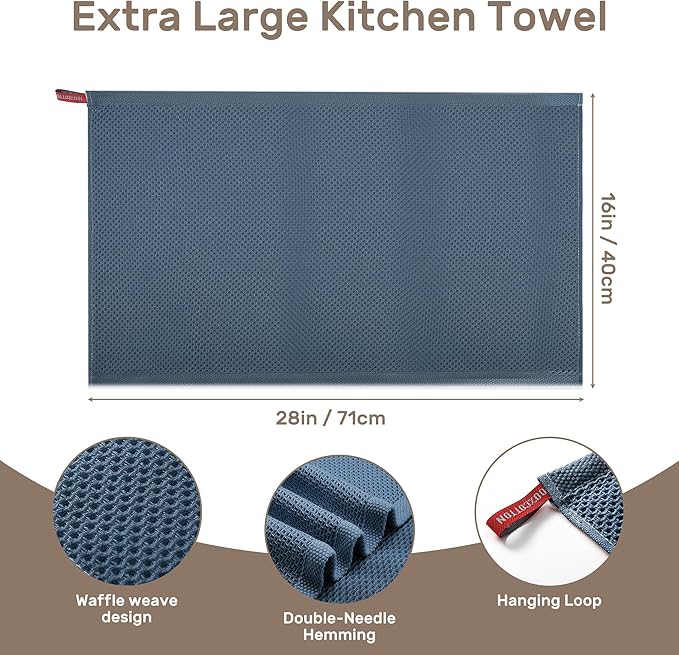 Large Kitchen Hand Towels,Cotton Waffle Weave Dish Towel for Drying, Cleaning Cloth for Kitchen Dishes - Extra Absorbent and Soft - 16 x 28 inch (Blue Gray-4 Pack)
